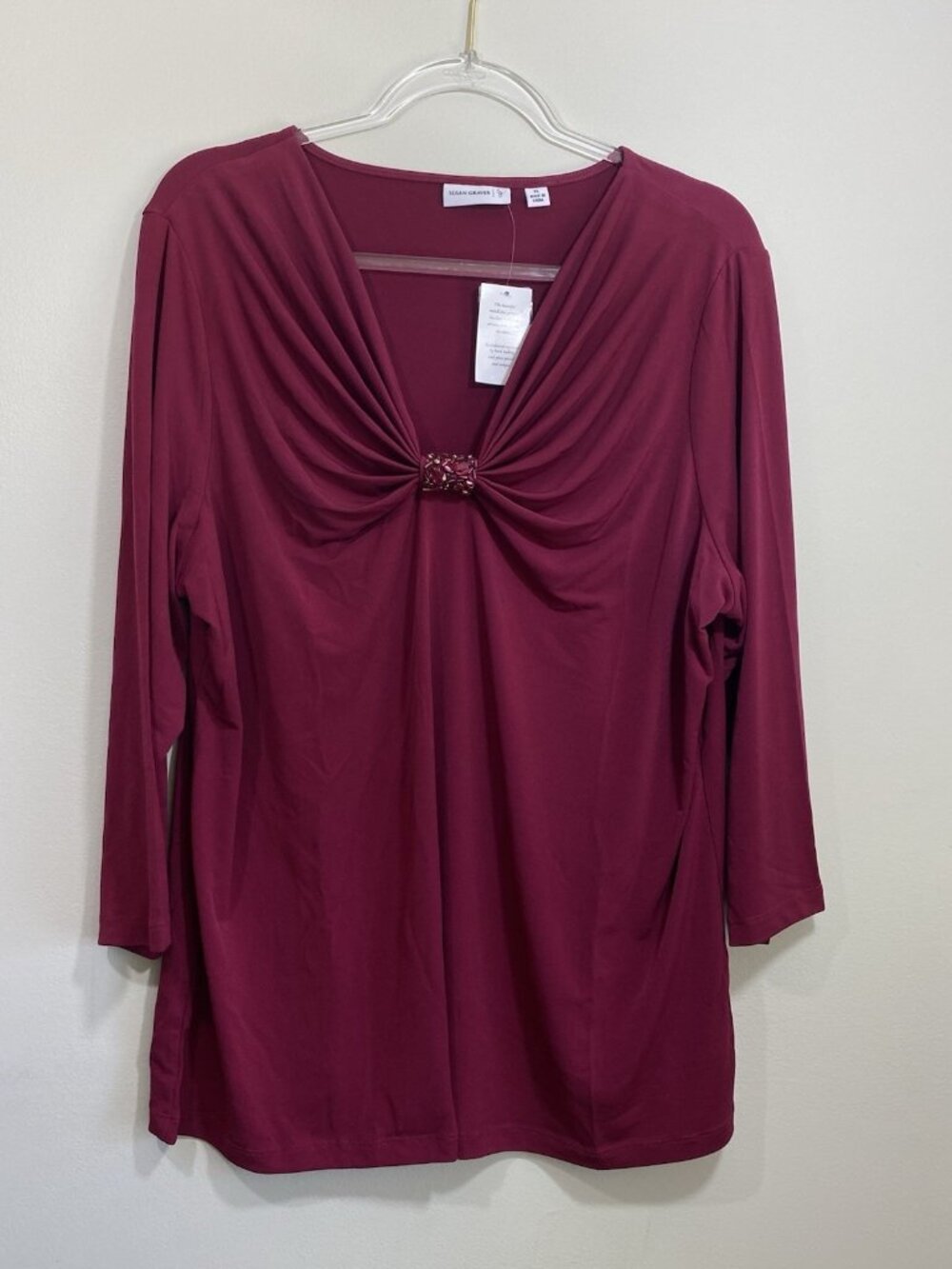 Susan Graver Size XL Burgundy Embellished Beaded Liquid Knit Tunic Top NEW